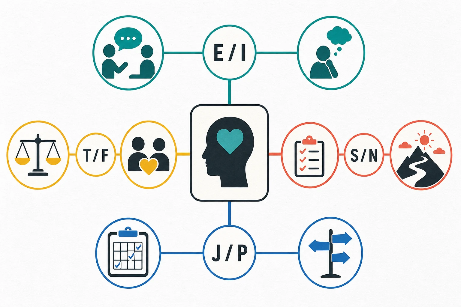 A route from an unclear MBTI letter to the right next question