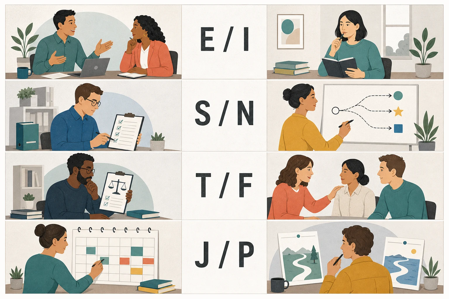 四组 MBTI 偏好在普通场景中的表现